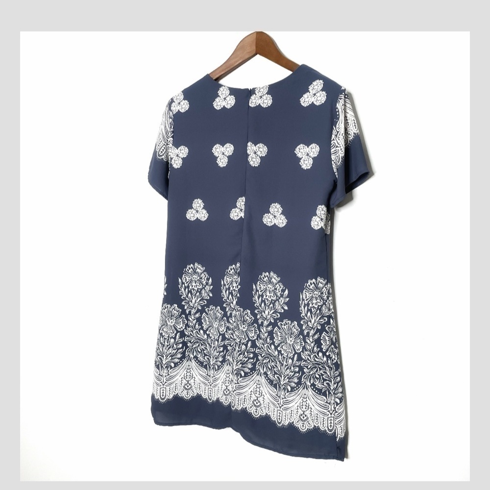 Lulus Riverside State Blue Floral Print Shift Dress Short Sleeve Mini Length - Picture 2 of 16